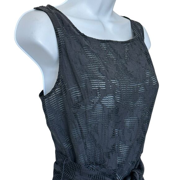 Josie Natori 8 Sleeveless Belted Jacquard Fit-&-Flare Floral Gray  Dress Unlined - Picture 7 of 13